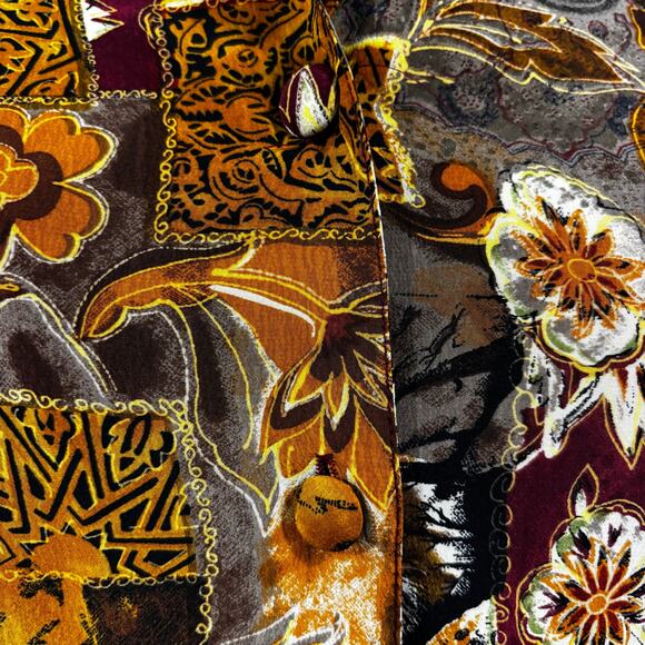 Vintage short sleeve blouse top 100% silk brown gold maroon shirt by TESS size S - Picture 7 of 8